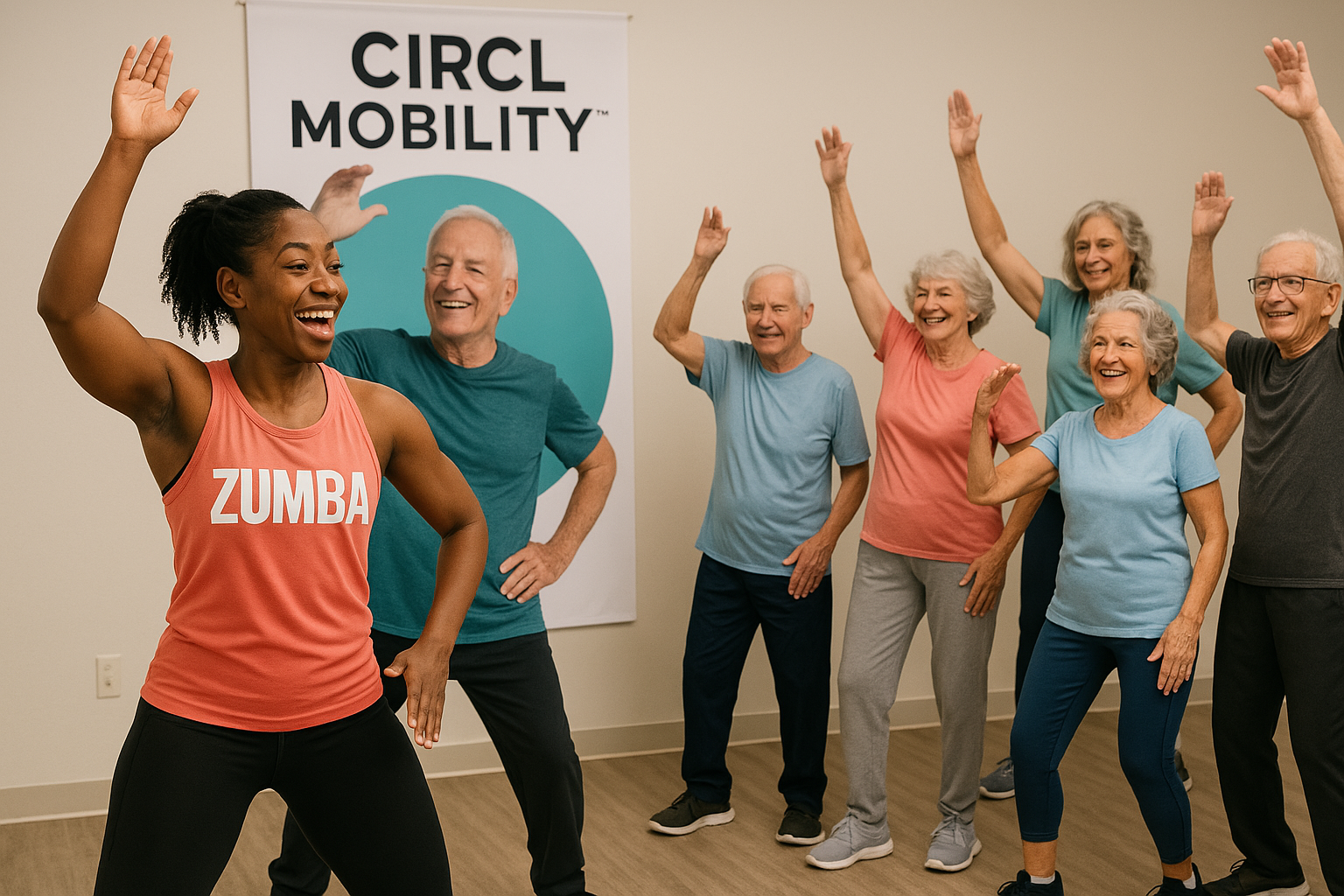 professeure de Zumba menant un cours de CIRCL Mobility™ dans un EHPAD